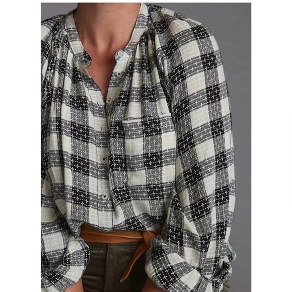 NWT Anthropologie Pilcro Wool Blend Breezy Plaid Button Up Shirt Yellow Black - Picture 10 of 16